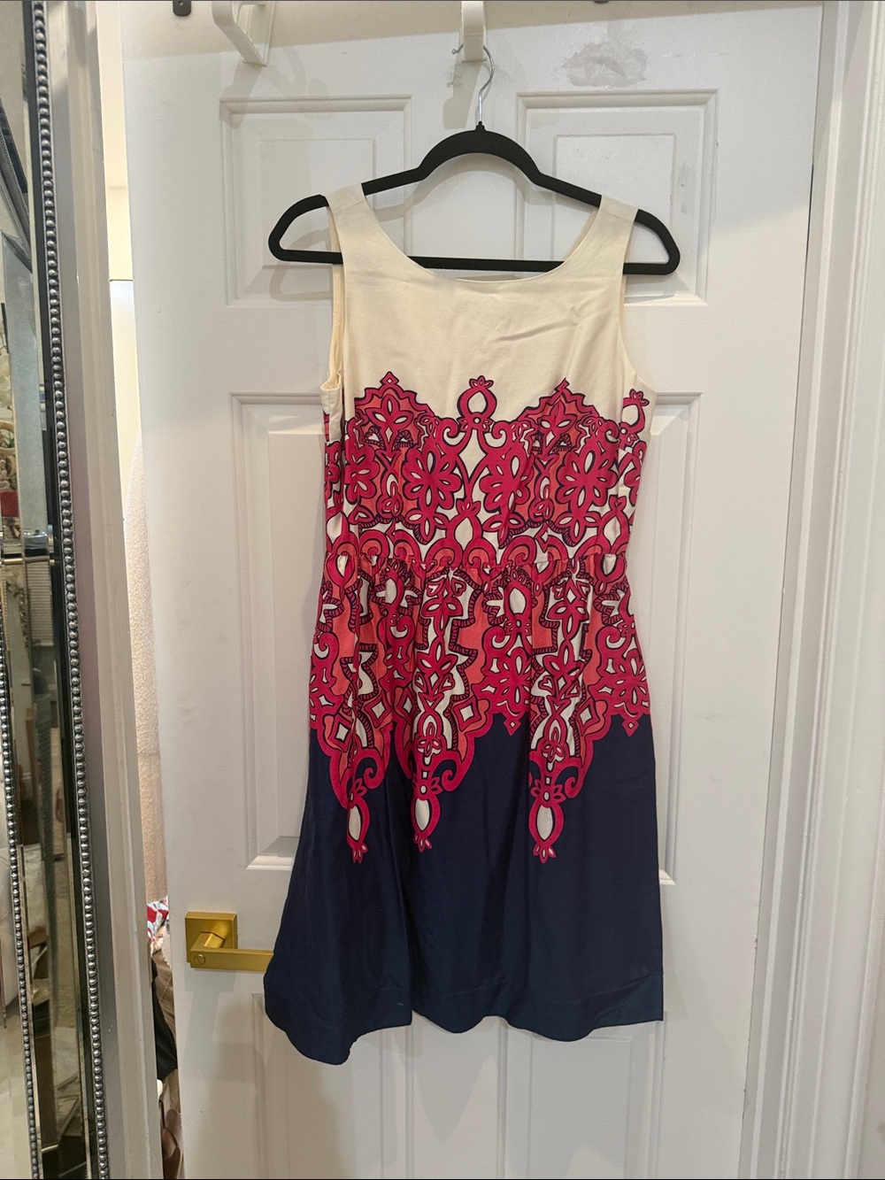 Lilly Pulitzer Cream, Pink & Navy Embroidered Midi Dress